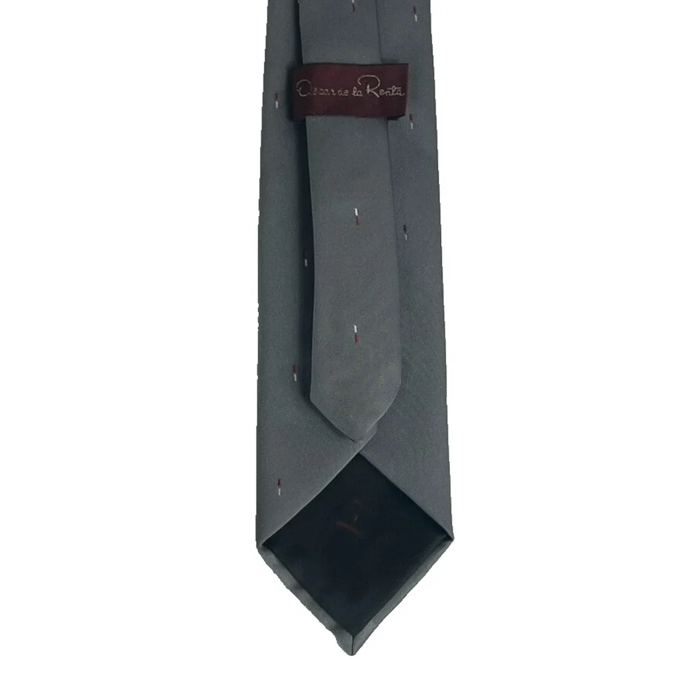 Oscar De La Renta Men's Gray with Red And White Dotted Pattern Tie